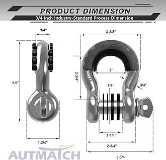 AUTMATCH D Ring Shackle 3/4" Shackles (2 Pack) 41,887Ibs Break Strength with 7/8" Screw Pin and Shackle Isolator Washers Kit for Tow Strap Winch Off Road Vehicle Recovery Silver