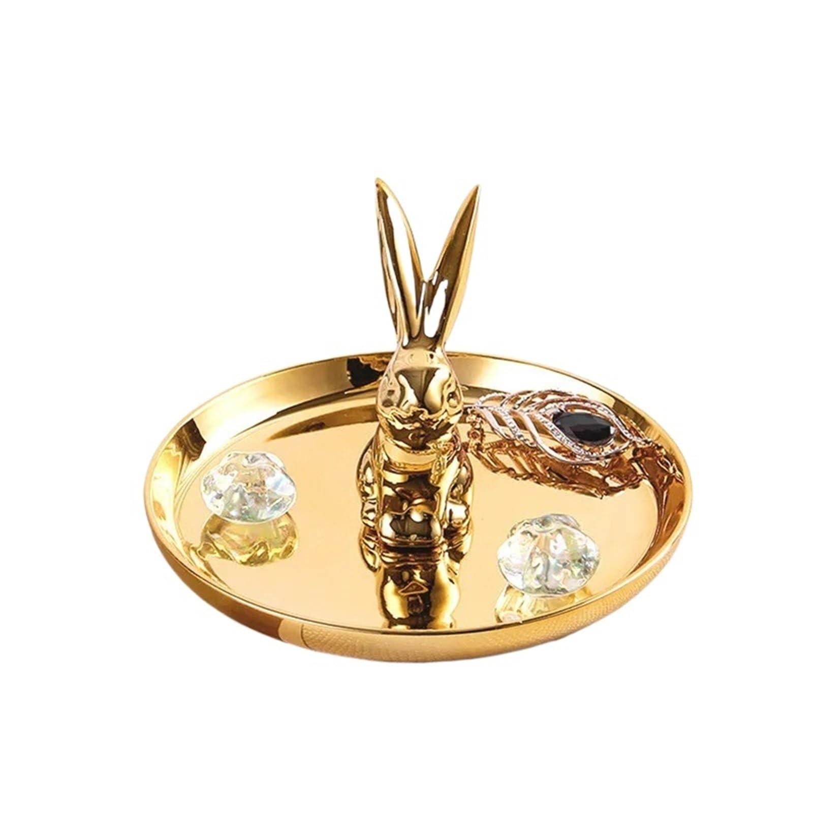 QXBFNDC Ceramic Jewelry Dish Ceramic Jewelry Storage Tray Box Dressing Table Golden Animal(Rabbit 01)