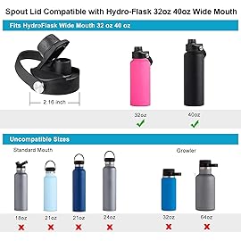 Lid for Hydro Flask 32/40 oz Wide Mouth Bottles | BPA-Free Replacement Cap Accessories Compatible with Hydroflask 20/64 Ounce Water Bottle | Top Spout Lids with Flex Handle