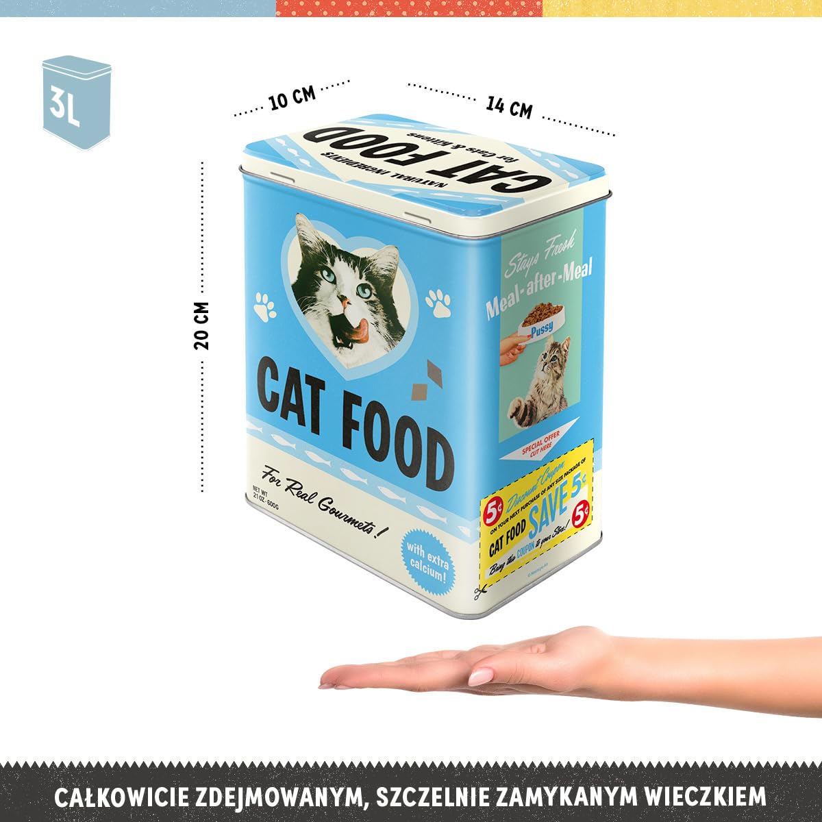 Nostalgic-Art Retro puszka L, 3 l, Cat Food – Love Mix – Pomysł na prezent dla miłośników kawy, duży pojemnik z metalu na suchą karmę, Styl vintage