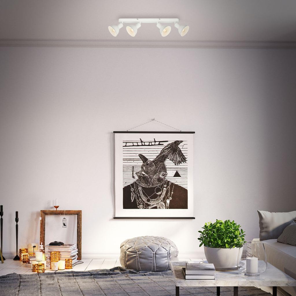 BRILONER Leuchten – Retro Deckenlampe, 4-flammige Retro Deckenleuchte, Deckenspot E14, Verstellbar, Weiß, 550 x 140 x 60 mm, 2674-046
