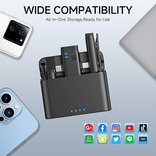 Miniatura 16 de Paquete de 2 micrófonos Lavalier inalámbricos profesionales para iPhone iPad (iPhone 14 e inferior), micrófonos de solapa Plug-Play Clip en el Todos