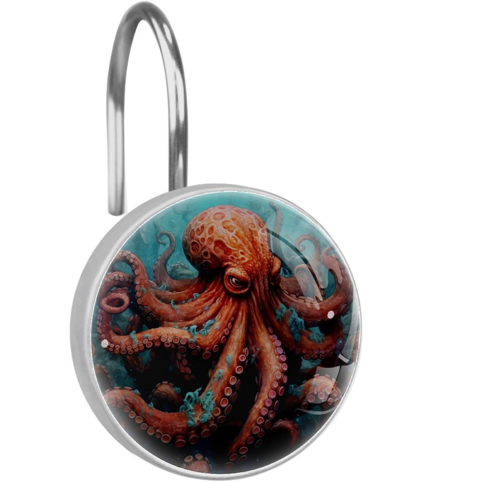 Crochets de rideau de douche pieuvre en verre cristal et inox anti-rouille x12