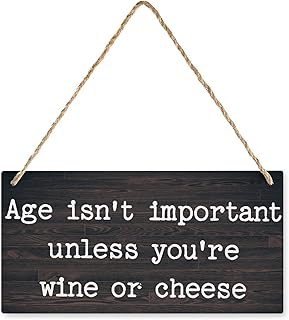 Rustic Decor Sign, Vintage Style Age Isn'T Important Unless You'Re Wine Or Cheese Wooden Decor Sign, Hanging Decorative Wood Plaque, Printed Wood Art Wall Decor 12X6In