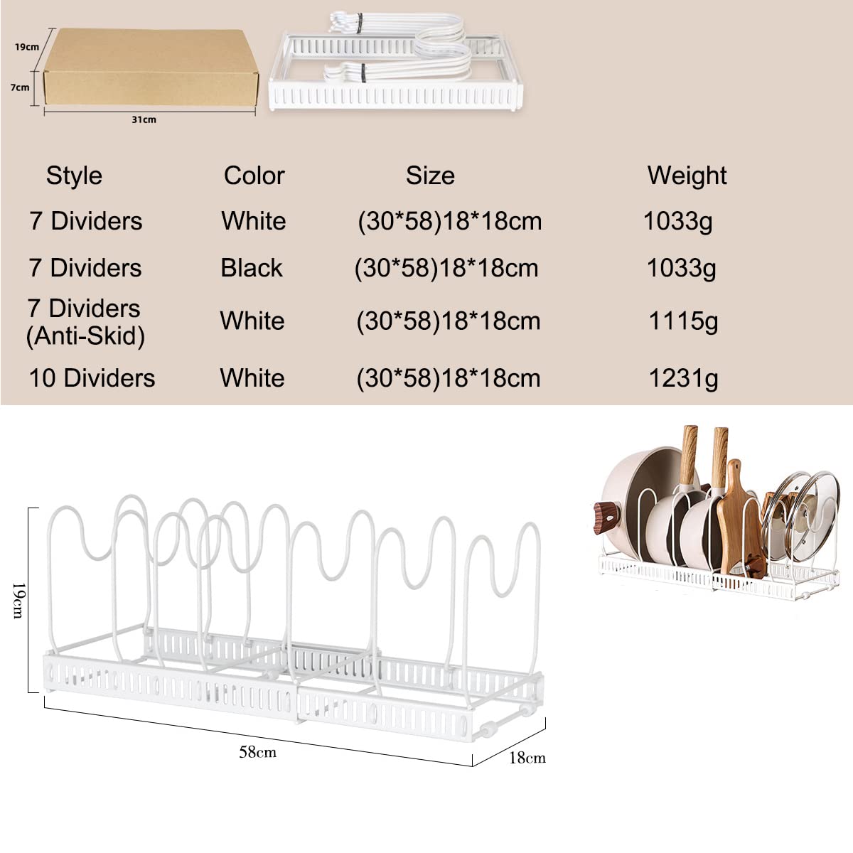 Expandable Pot And Pan Organizer Rack - 7 Adjustable Compartments For Cabinet Or Counter - View #3