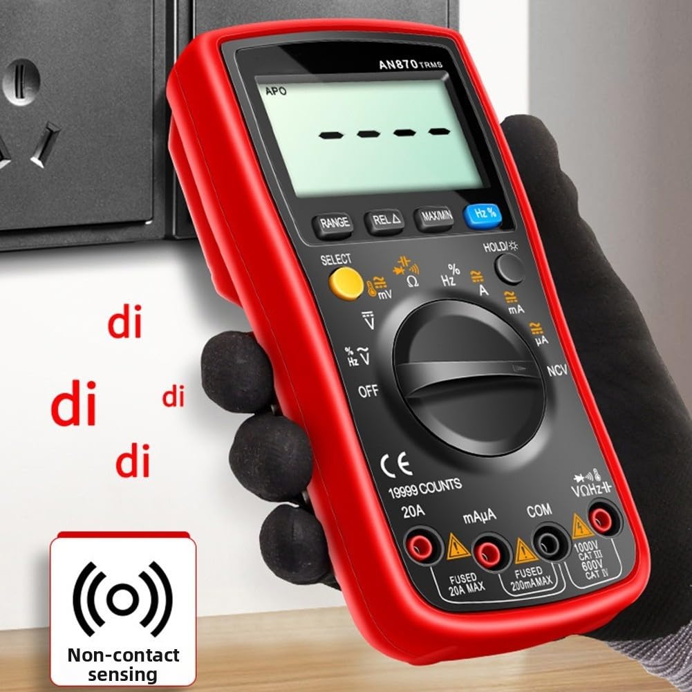 AN870 Multimetro digitale 19999 conteggi Autorange NCV AC DC Tensione Corrente Resistenza Capacità Temperatura Hz Duty Cycle con LCD retroilluminato Custodia in Silicone (verde)