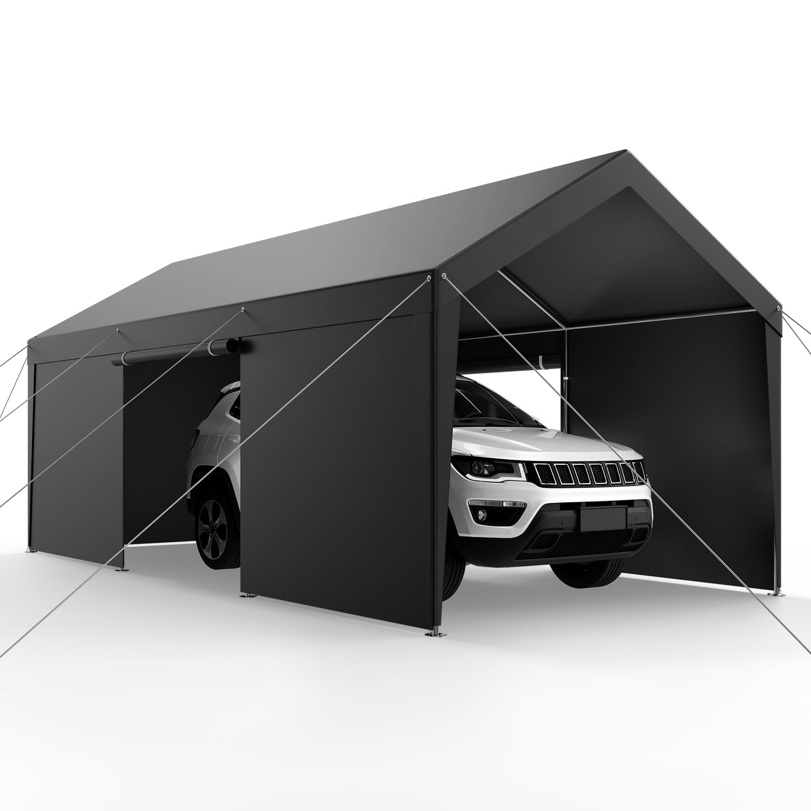 VEVOR Cochera 3,05 x 6,09 x 2,87 m, Cochera Potable con Paredes Laterales y Puerta Desmontables, Marquesina para Coches Resistente a los Rayos UV y al Agua, para Automóviles, Embarcaciones, Gris