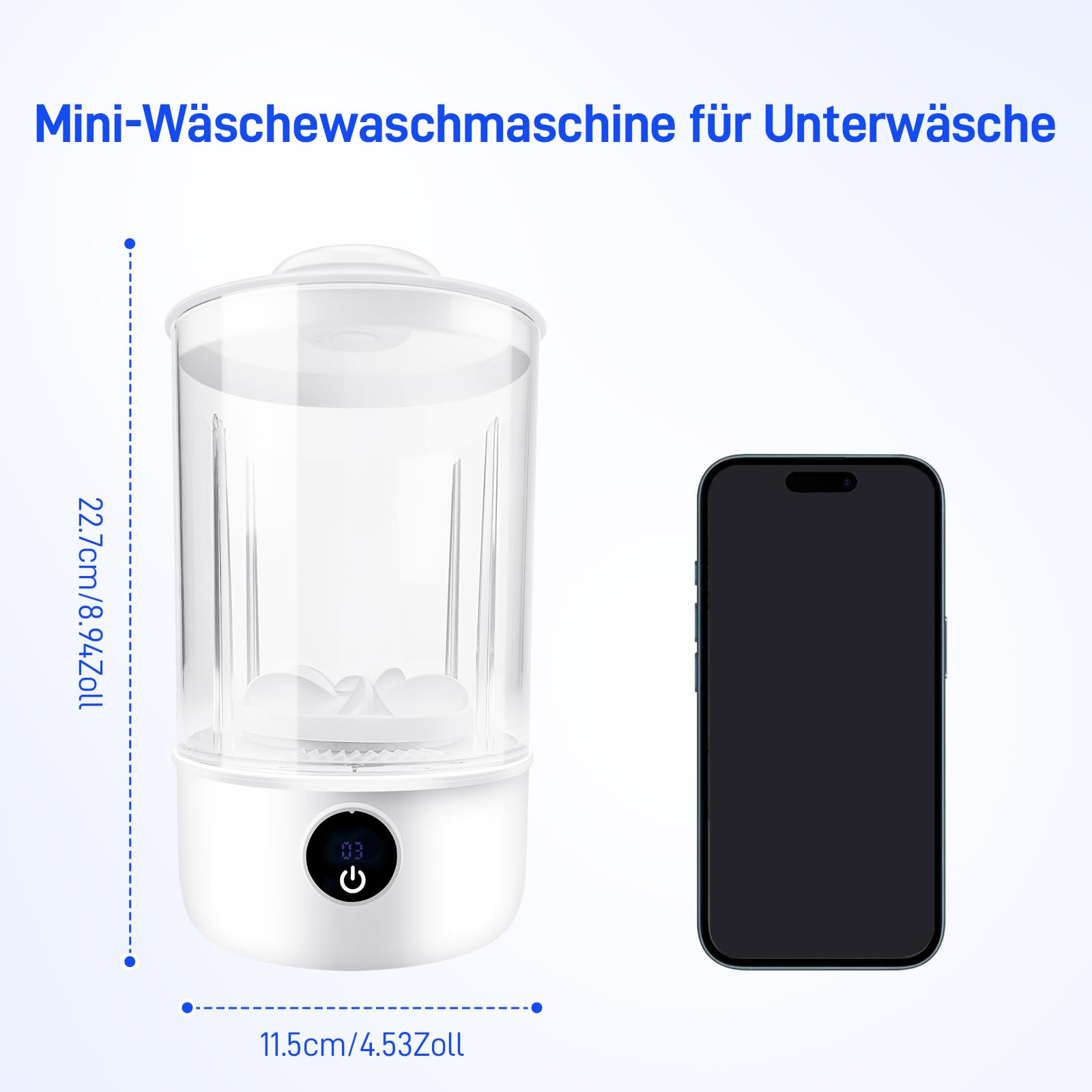 Unterwäsche-Wascher, tragbare Mini-Waschmaschine, verbesserte Mini-Waschmaschinen, wiederaufladbare drahtlose Waschmaschine, Wäschebecher für BHs, Unterwäsche, Socken (Weiß)