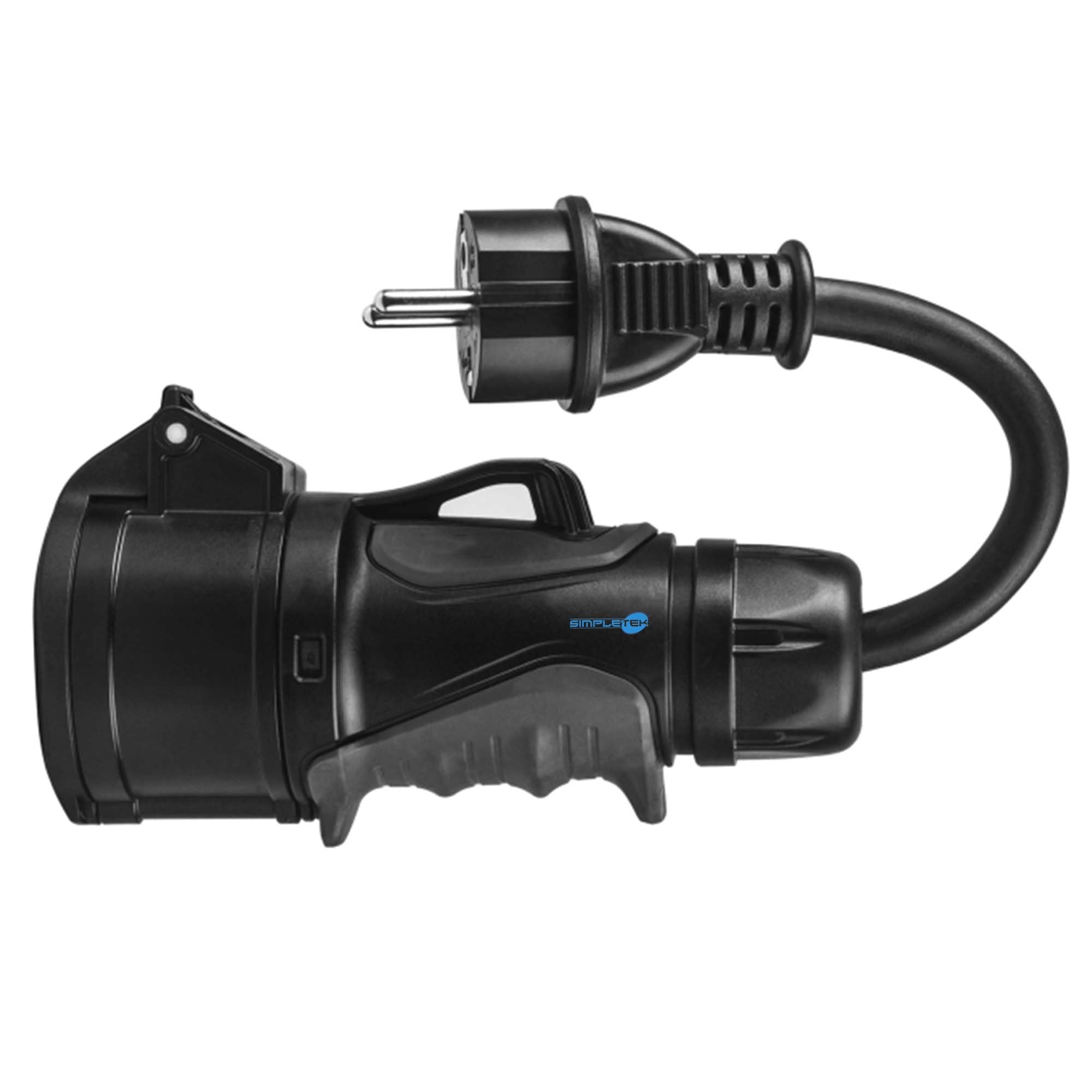 SIMPLETEK Adapter konwertera CEE 16 A do wydajności typu F, 3500 W, 16A, 230 V, zasilanie urządzeń elektrycznych, ognioodporne tworzywo ABS, IP44