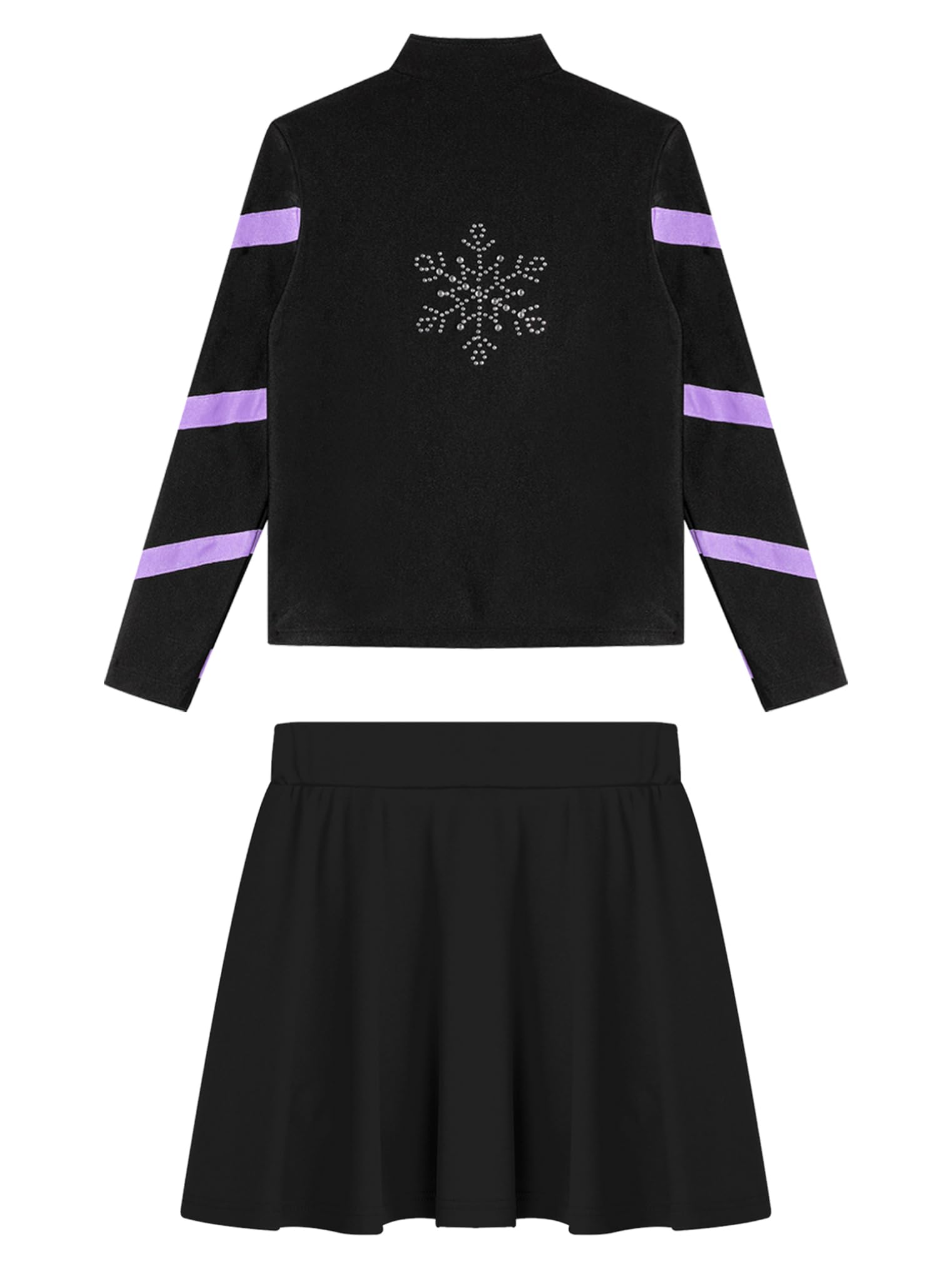 Freebily Kinder Mädchen Eiskunstlauf Anzug Jacke Rock Set Strass Eislaufen Trainingsoutfit Sweatjacke Sportrock Set Performance Tanzkleidung