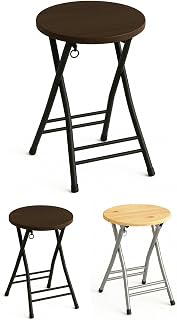 Jardin202 - Taburete Plegable Metálico 30x45cm con Reposapiés y Anilla de Seguridad | Ideal para cocinas, terrazas, Eventos y oficinas | Unidad (Negra/Nogal)