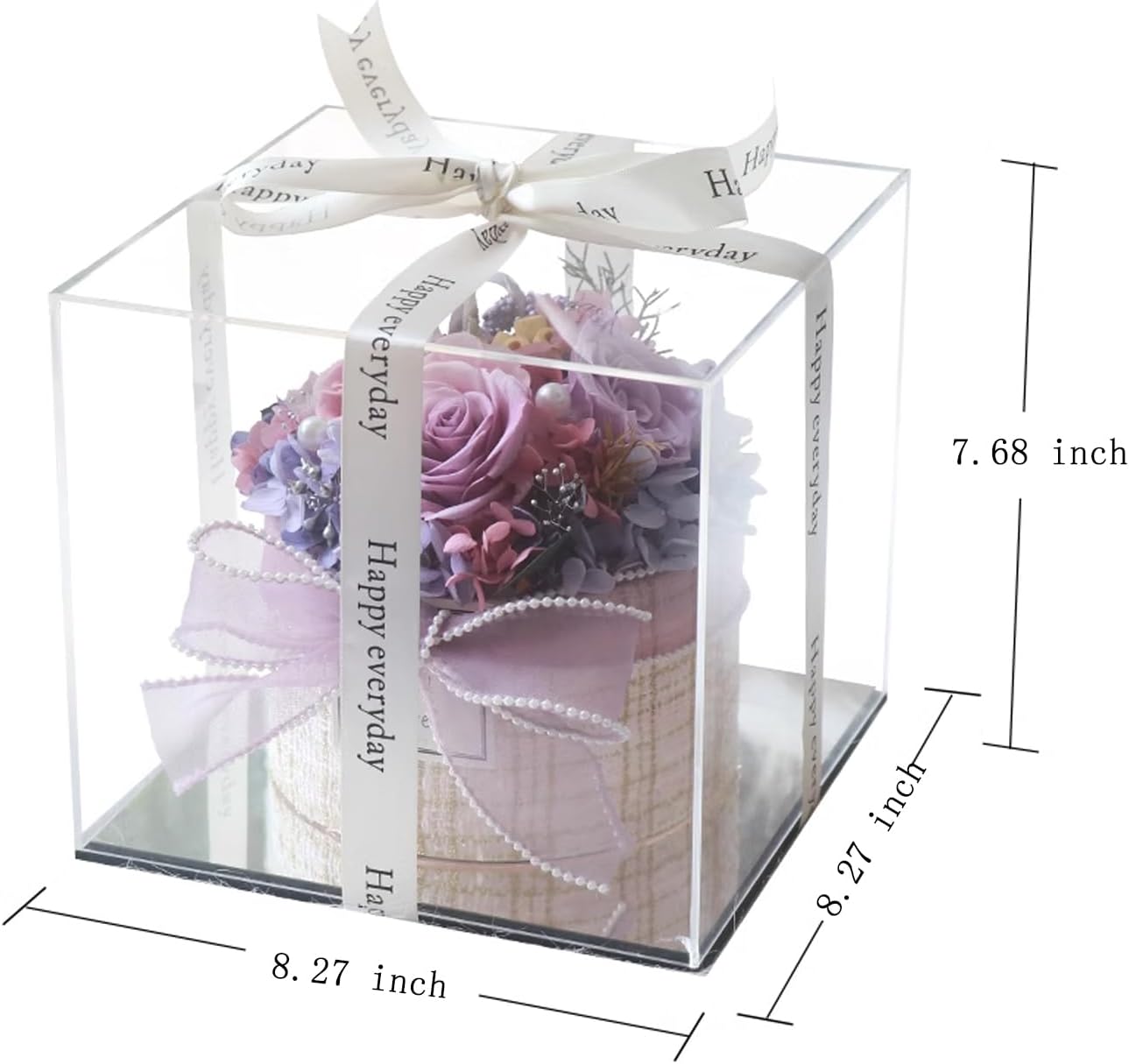 Preserved Flower Gift Box Cake Style Rose Flower Birthday Gift Holiday Mother Wife Friends Best Friends (Champagne)