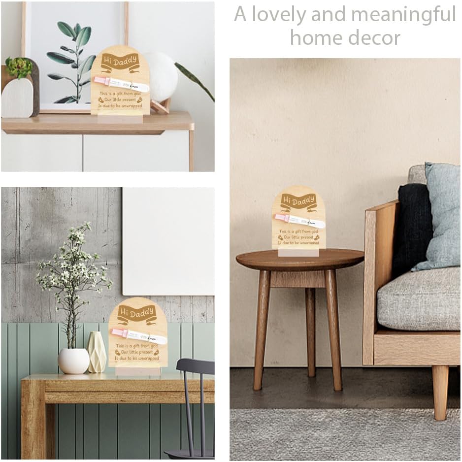 FREEBLOSS Wooden Pregnancy Announcement Sign Pregnancy Announcement for Dad Baby Reveal Ideas for Husband Hi Daddy Baby Keepsake Wooden Sign for New Dad, Ribbons - Image 5