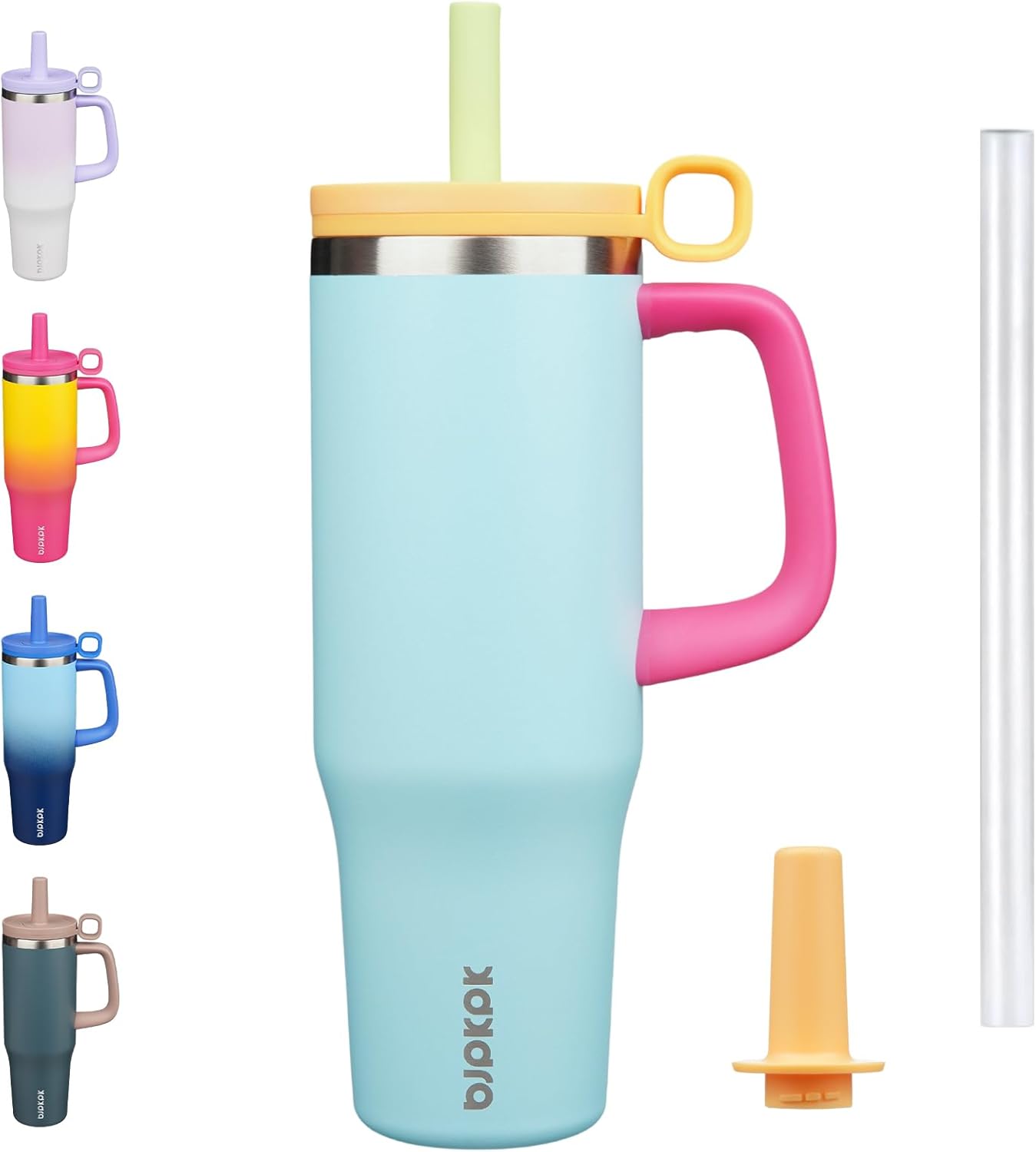 BJPKPK Insualted Tumblers with Handle and Straw 40oz Stianless Steel Travel Coffee Mug Thermal Cups with Lid,Sky Blue