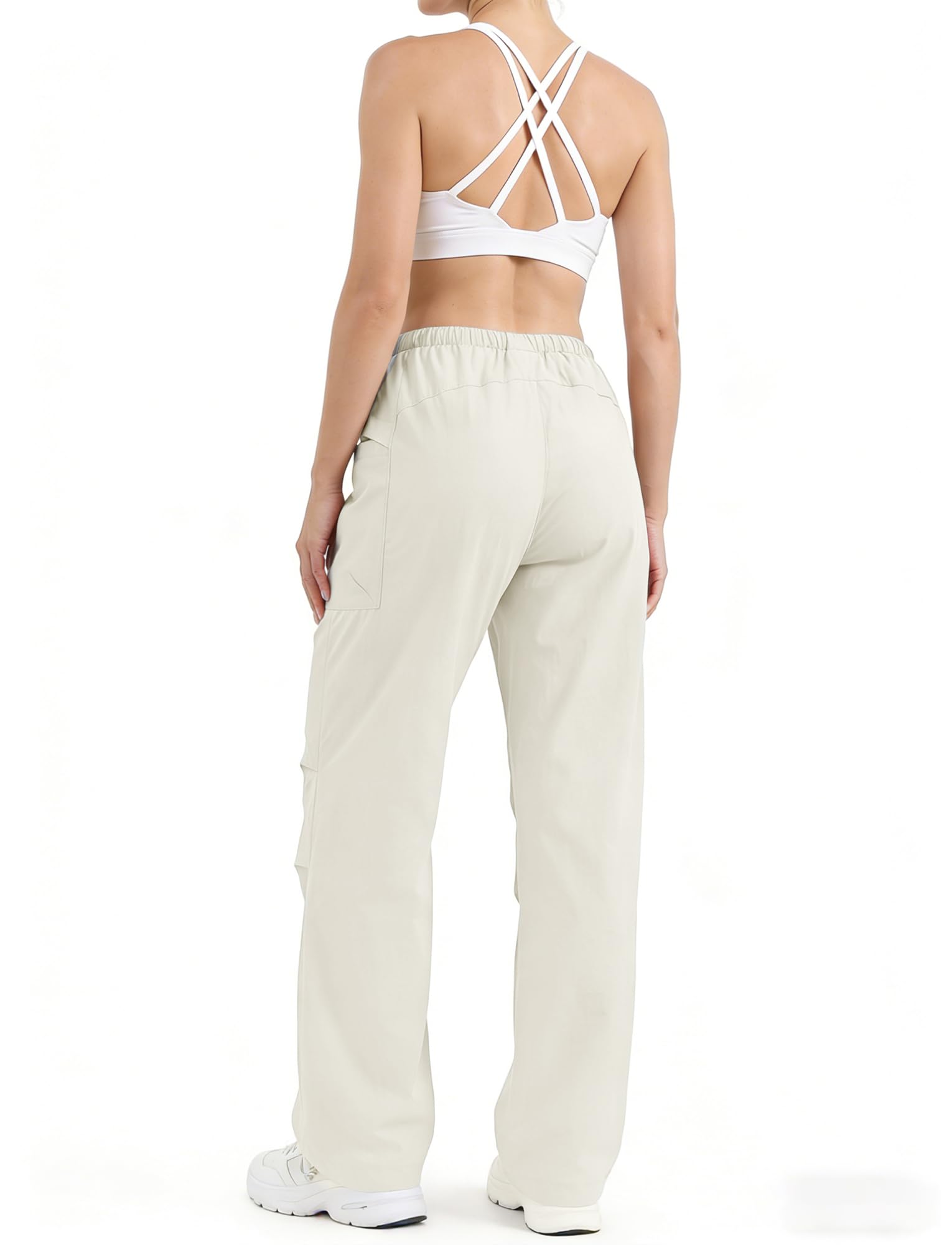 FEOYA Pantalon de parachute baggy pour femme, taille haute, pantalon cargo Y2k avec jambes larges, imperméable, pantalon de randonnée, séchage rapide, pantalon de trekking