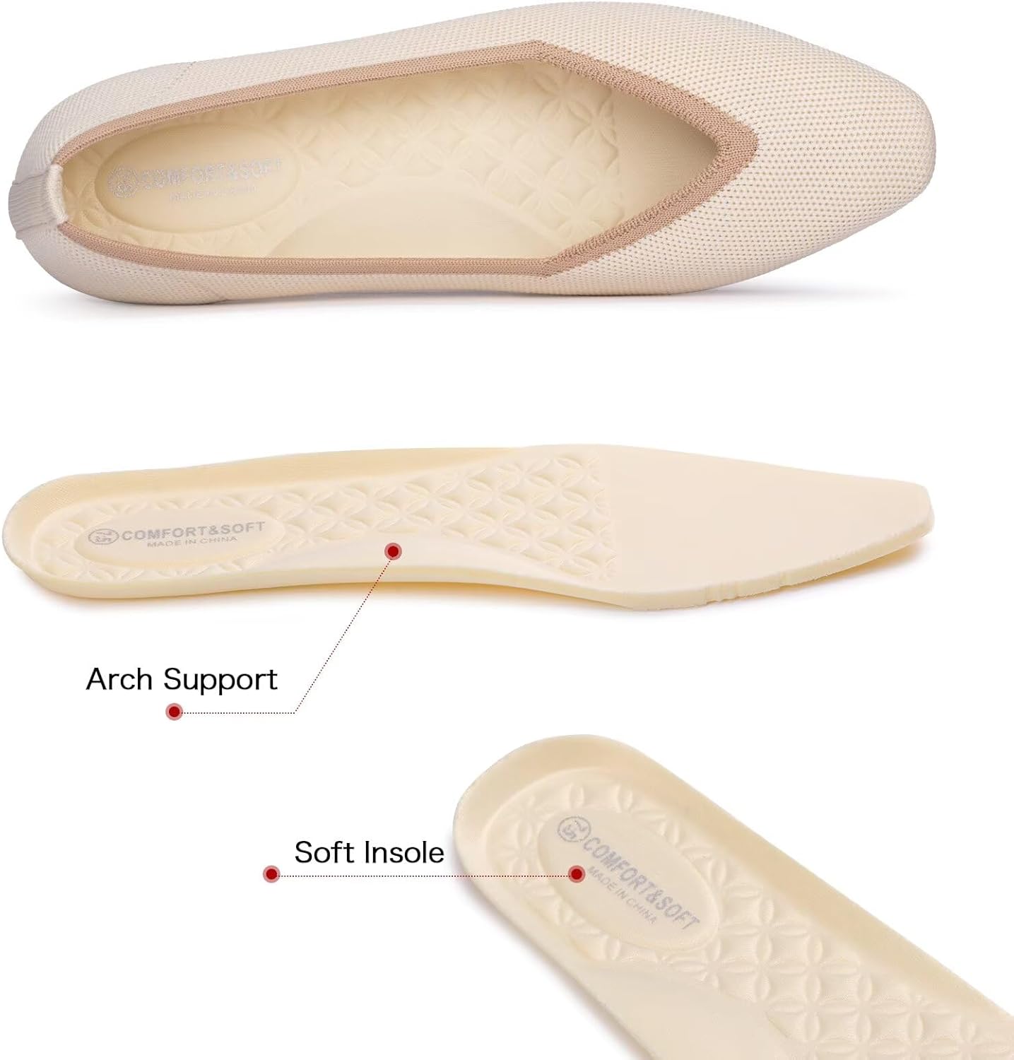 Frank Mully Women's Square Toe Knitted Flats Breathable Lightweight Slip-On Shoes with Arch Support for All-Day Comfort - Image 2