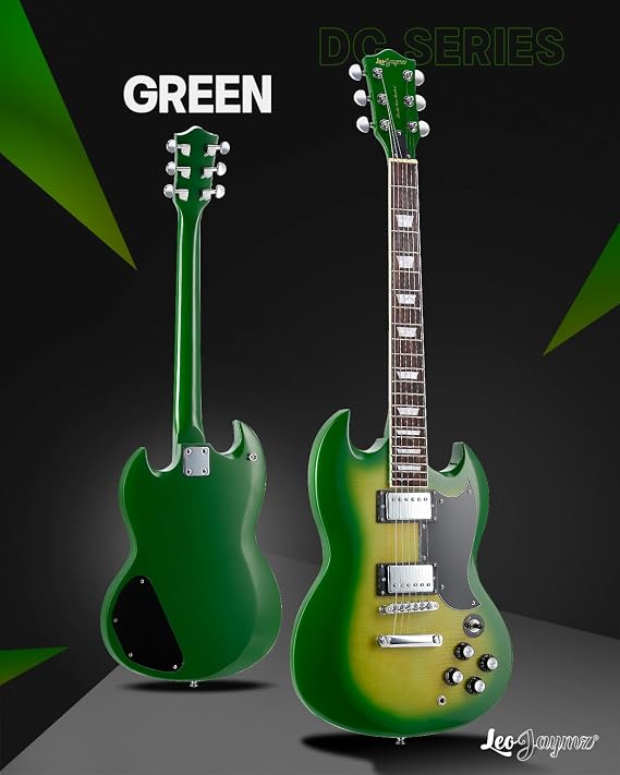 Leo Jaymz 39 Inch Solid Body Electric Guitar - Poplar Wood Body,Maple Neck and Laurel Wood Fretboard (Green Flame)