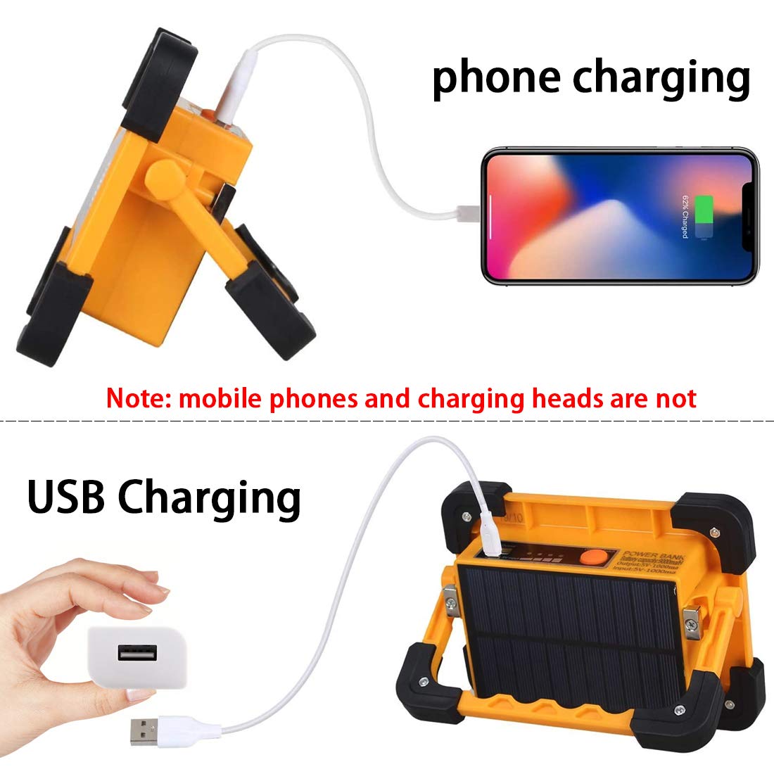 FARO LED PORTATILE CON BASE MAGNETICA SOLARE RICARICABILE - 800LM