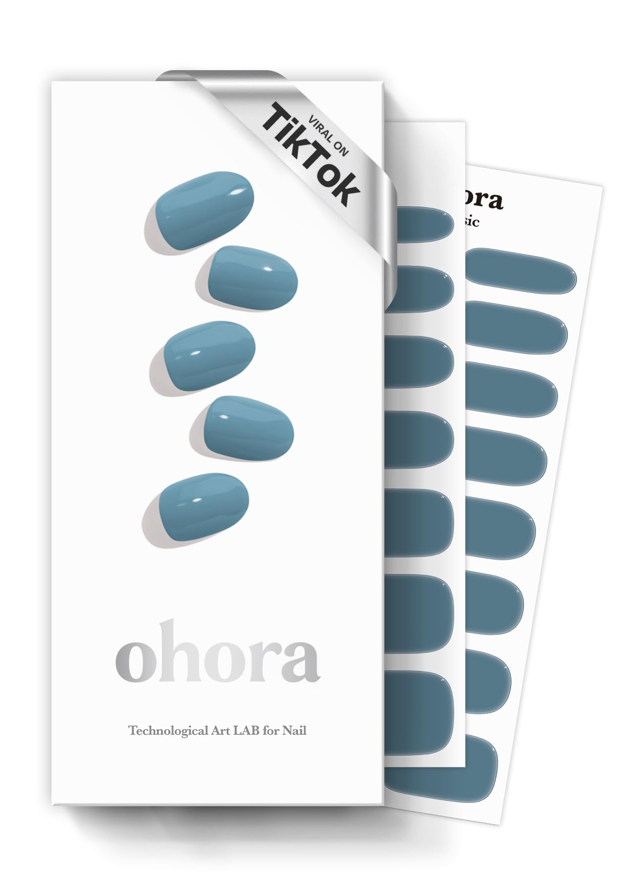ohora Semi Cured Gel Nail Strips (N Washing Jean) - Blue, Solid, 30 Pcs for 2 Cycles, UV Lamp Compatible, Salon-Quality, Long-Lasting & Easy to Apply, Includes 2 Prep Pads, Nail File & Stick