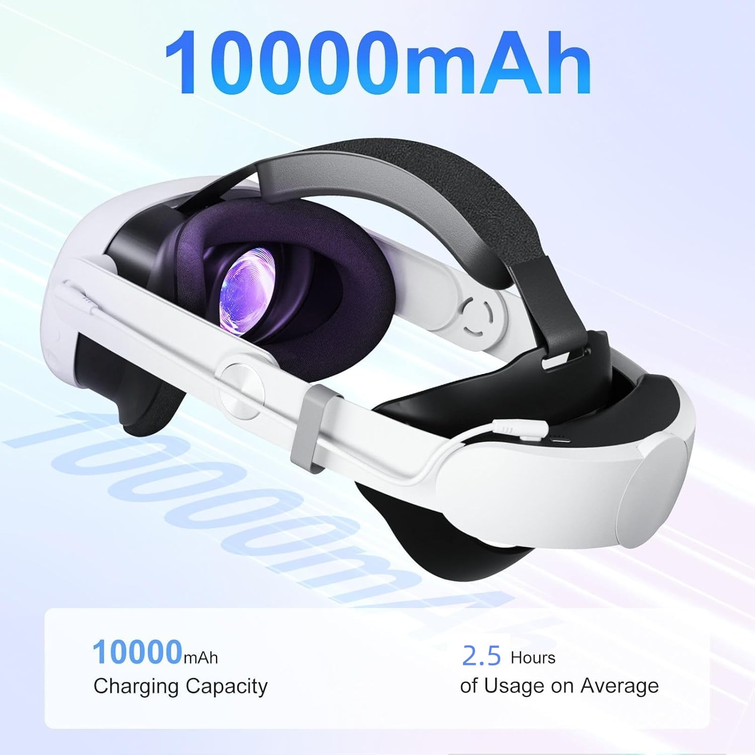 Fascia per batteria per Quest 3, 10000 mAh, accessorio per cuffie VR per Quest 3, comoda cinghia regolabile per la testa con tempo di riproduzione esteso per accessori Quest 3