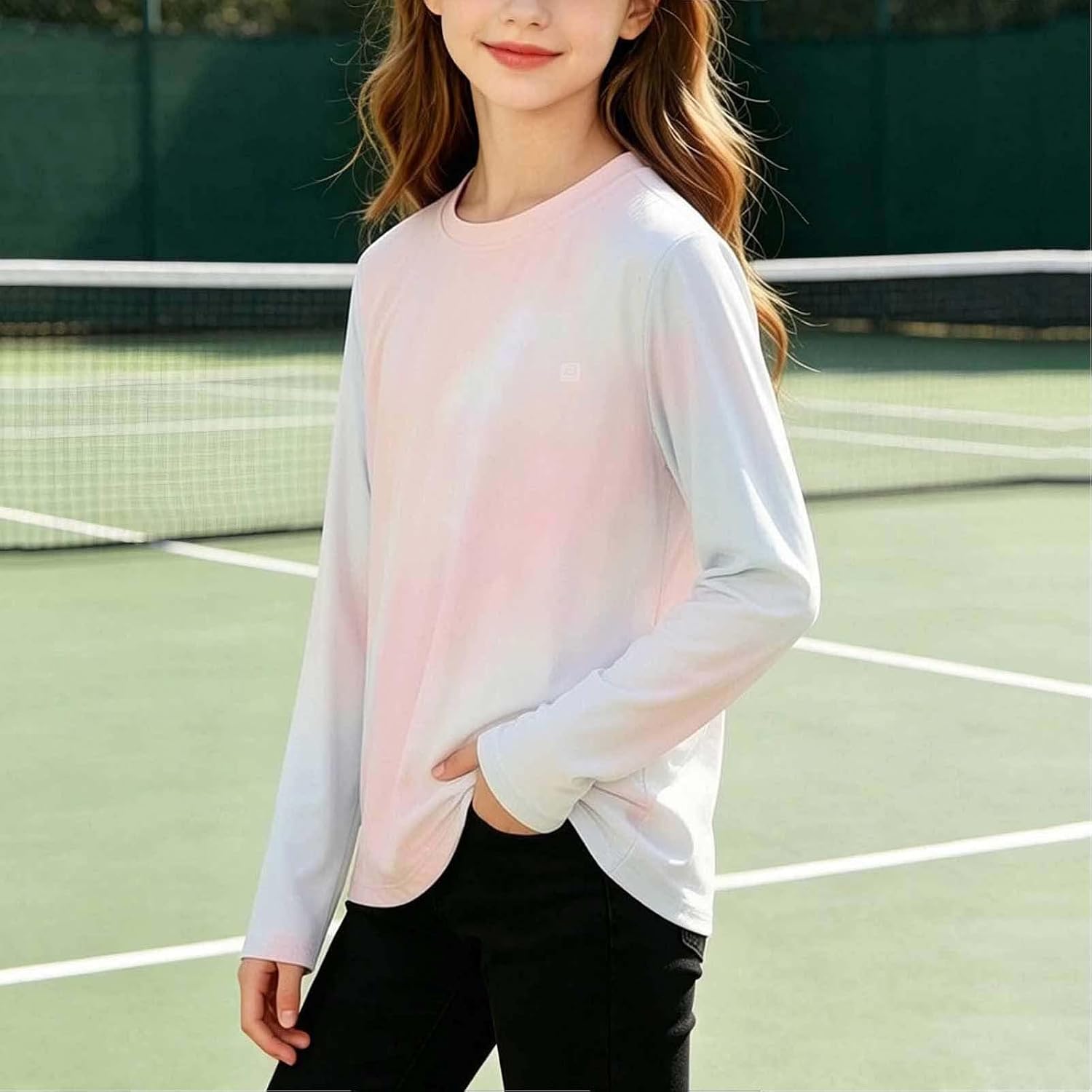 Girls Gradient Color Raglan Sleeve Athletic Long Sleeve Tops