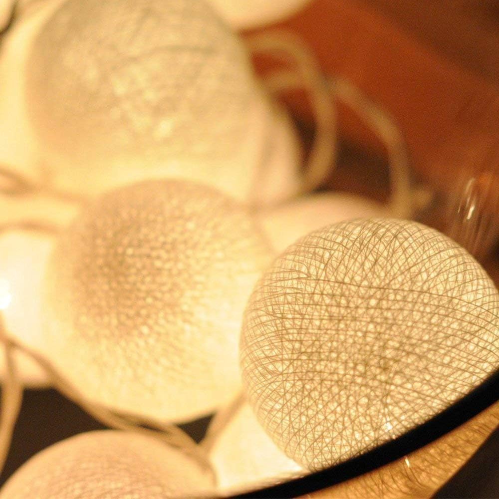 Ghirlanda Luminosa Cameretta, 3,8M 20 Sfere Cotone LED Catena Luminosa Interno Con spina, per Decorazione Della Luce Notturna Interna, Come Natale, Matrimonio, Festa, Stanza, Tenda