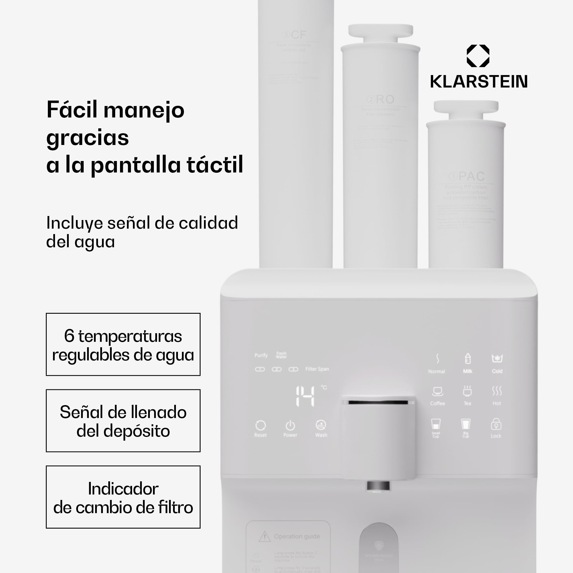 KLARSTEIN AquaLine Filtro Agua Grifo Osmosis Inversa, Sistema Filtros Agua Encimera 6L, Ionizador de Hidrógeno y Agua Caliente, Etapas, 3 Filtros, Sistema de Filtración de Agua