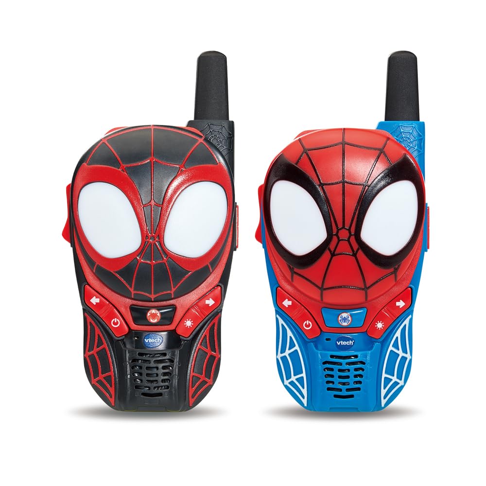 VTech - Interaktive Walkie-Talkies Spidey und seine Freunde – 2 Walkie-Talkie Spidey/Spin – sichere Kommunikation, Spiele und Lichteffekte – Geschenk für Kinder von 3 Jahren bis 7 Jahren – Inhalt auf