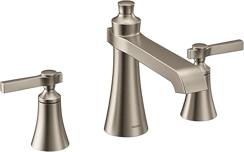 Moen TS926BN Flara - Kit de moldura de grifo de bañera romana con 2 manijas para montaje en cubierta, requiere válvula, níquel cepillado