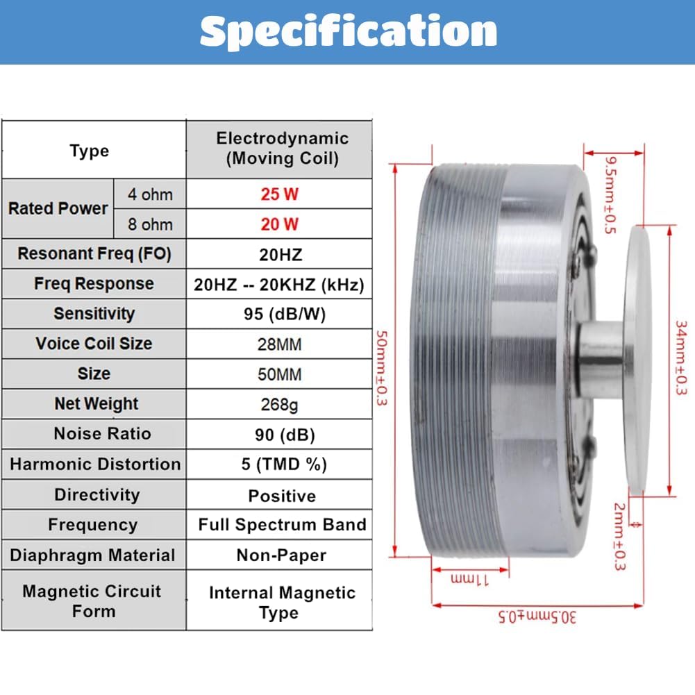 Altoparlante a risonanza di frequenza 50MM a 2 pollici a vibrazione rotondo(4 Ω 25 w)
