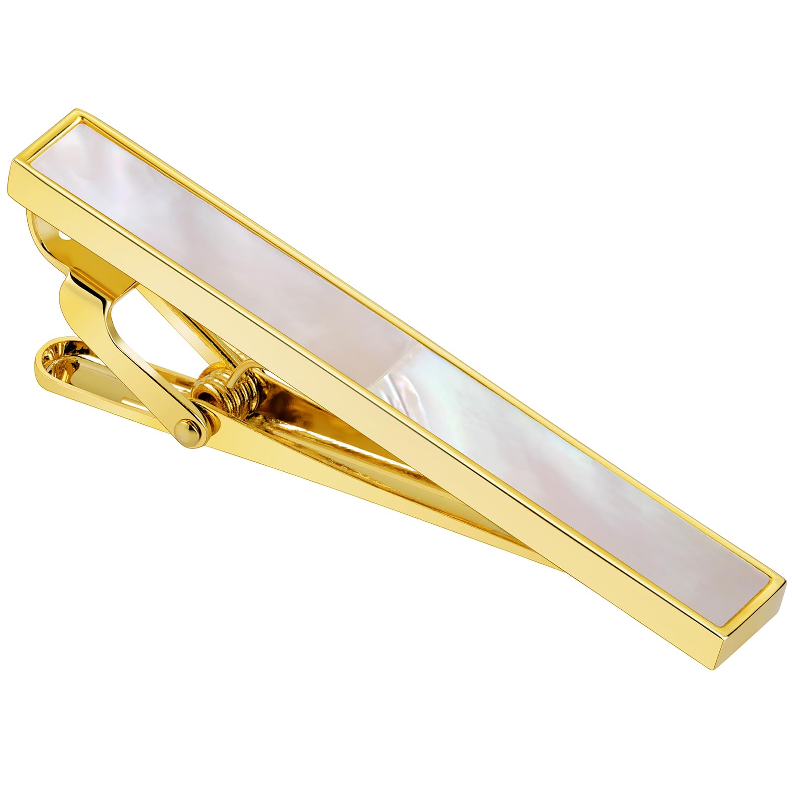 Mother of Pearl Tie Clips for Men, TAIGRAMA Gold Tie Clip for Regular Ties and Skinny Ties, Tie Bar and Tie Pin Suitable for Wedding Anniversary Business Professional and Best Gift