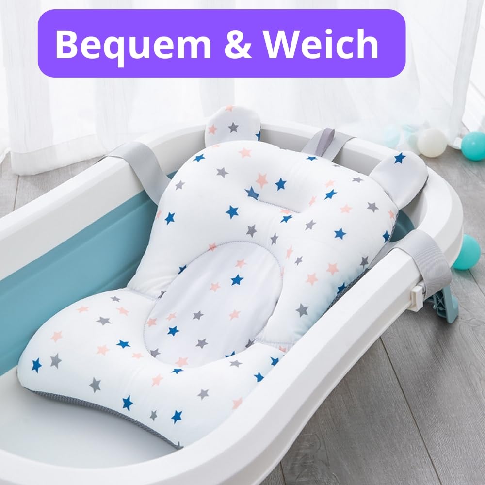 Badekissen Baby + Badekanne, Universelle Badewannenkissen, babywanne einsatz, Rutschfest, Weiches, Gepolsterte, anpassbarer Halterung (Set mit Badekissen + inklusive Badekanne)
