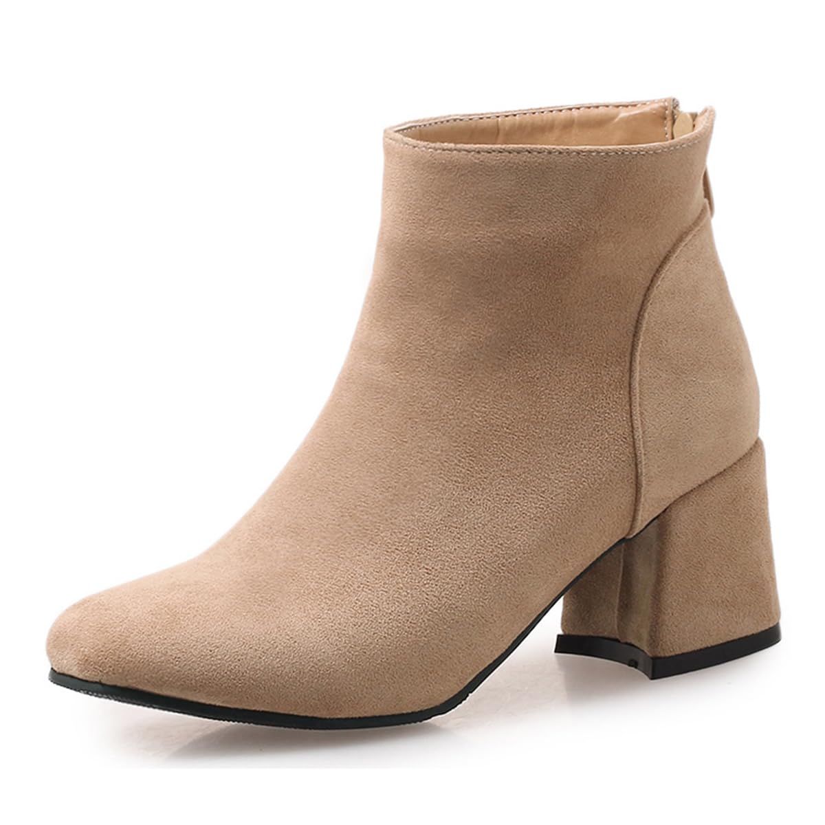 Womens Casual Round Toe Dressy Ankle Boots Suede Zipper Chunky Mid Heels Fall Winter Short Booties