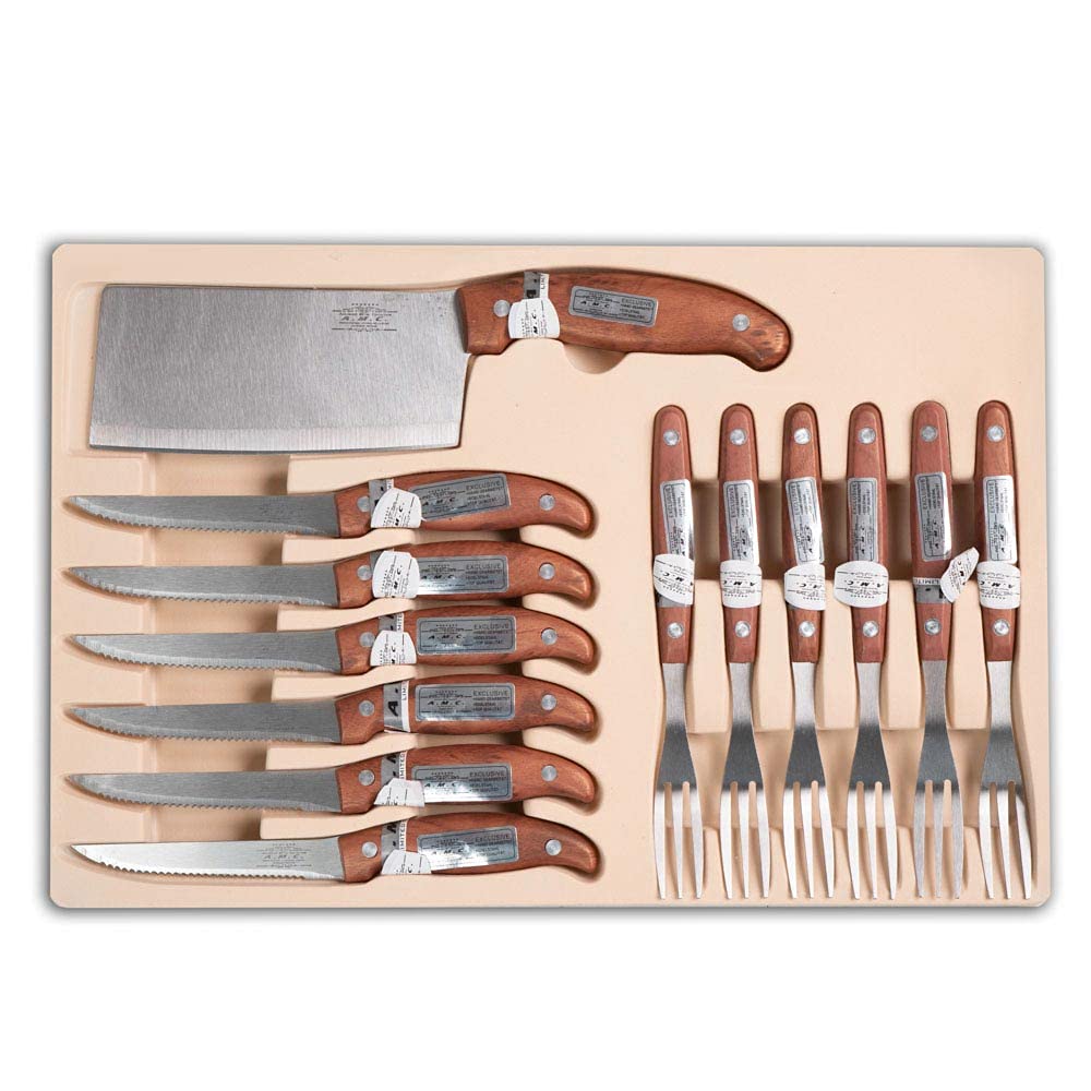 AMC Set di posate ed accessori da 24 pezzi realizzati in acciaio inox 18/10 lucido con manici manici in legno elegante