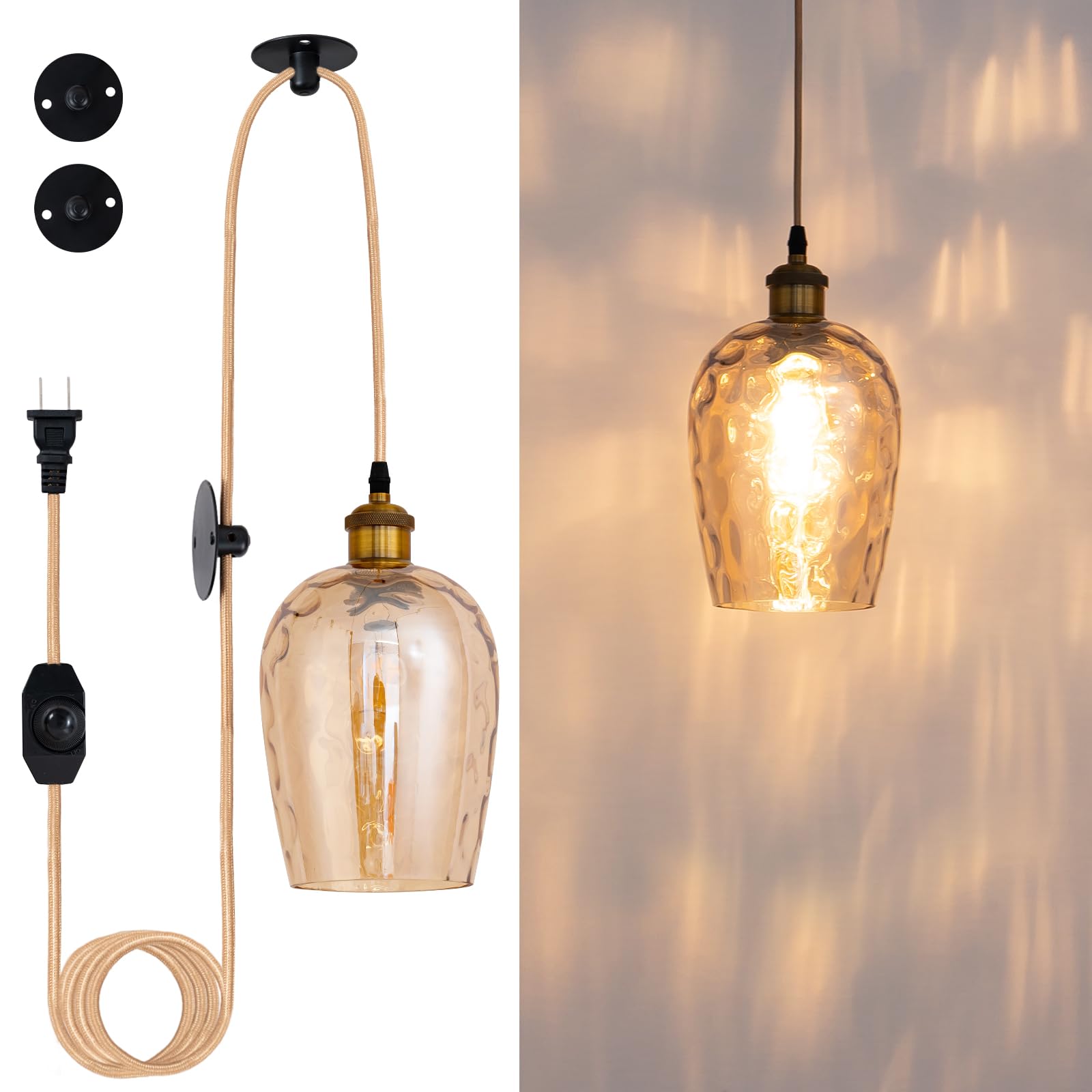 Photo 1 of KSNALUX Amber Plug-in Pendant Light with Dimmable Switch