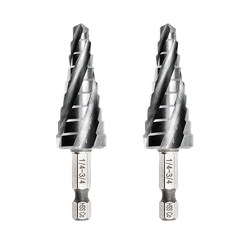 Brocas escalonadas M35-2 piezas de 14 a 34 pulgadas, cuatro espirales de cobalto, vástago de cambio rápido de 14 pulgadas, vástago hexagonal, brocas