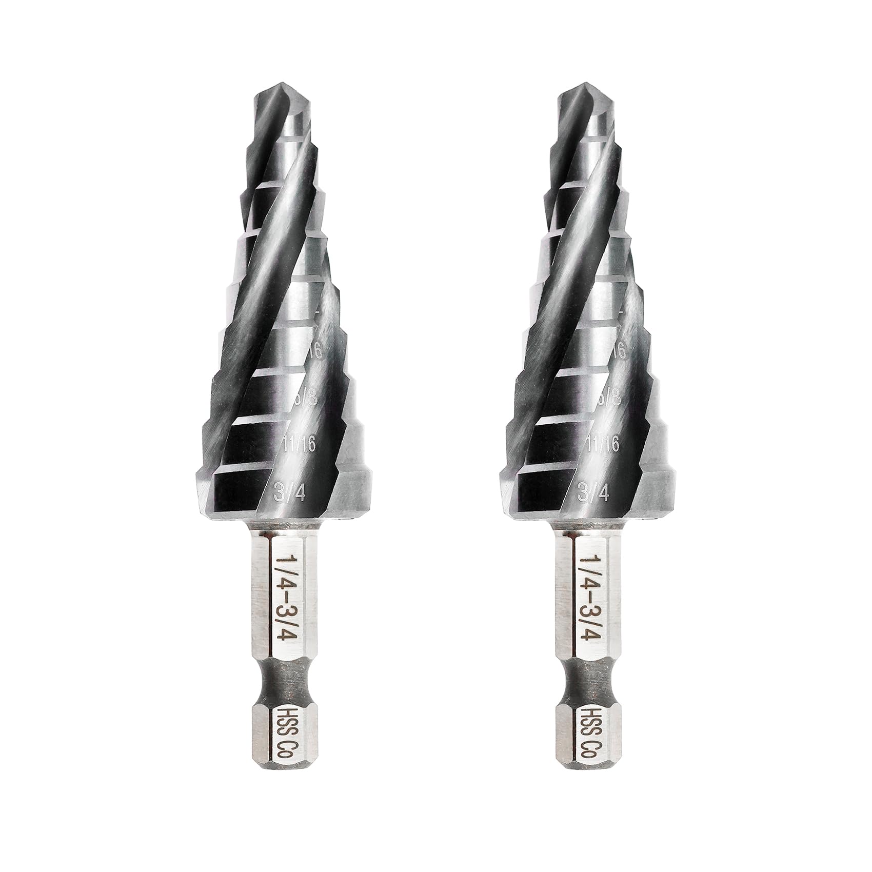 Wiertła stopniowe M35-2 szt. 1/4 "-3/4" cztery spiralne wiertło kobaltowe 1/4" trzonek szybkotnący/trzonek sześciokątny wiertła stożkowe do metalu aluminium stal nierdzewna drewno tworzywo