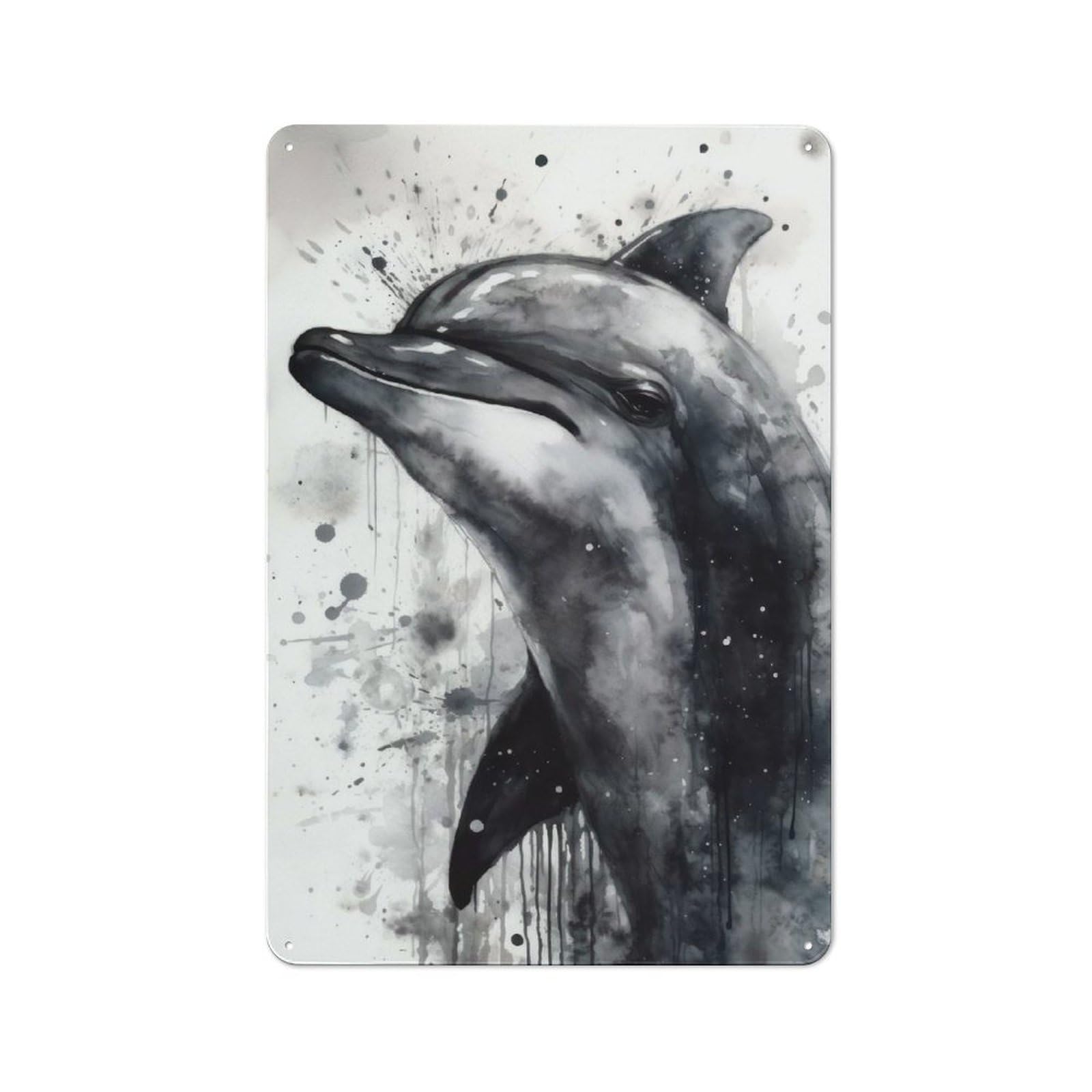 Junmoney Dolphin Beauty Watercolor Tin Wall Plaque 30X20cm With For Guest Room Or Hallway, For Metal Sign Collectors, For Garage And Workshop Walls