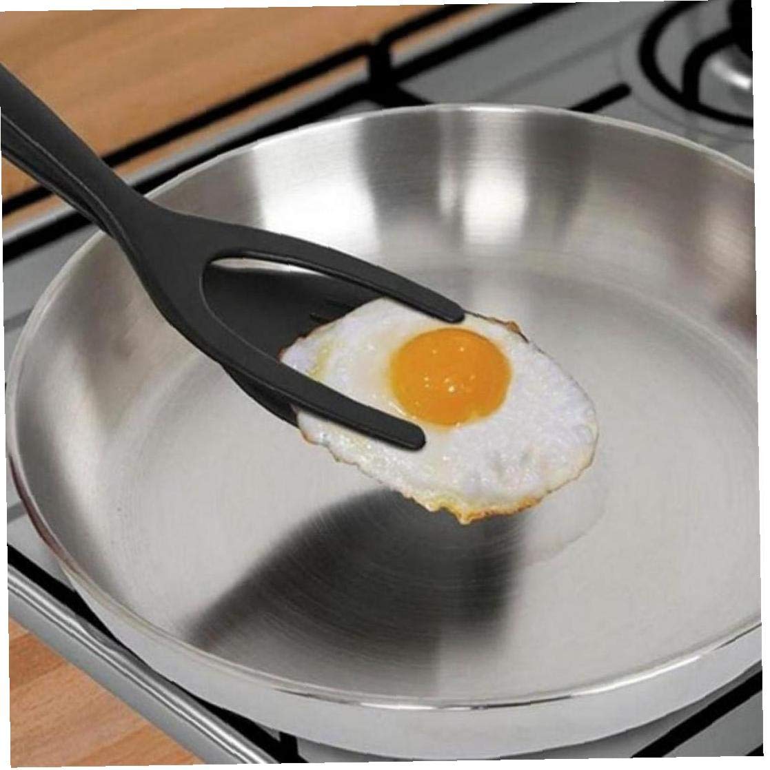 Amoyer Black 2 In 1 Kitchen Clip Pancake Toast Omelette Overturned Spatula Omelet Fried Egg Clip Silicone Kitchen Accessories Cooking Tools