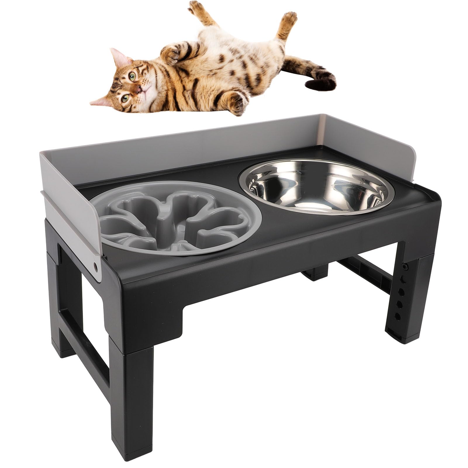 TYTOGE Elevated Dog Bowls Mess Proof Adjustable Raised Dog Bowl Stand Neck Guard Slip Dog Feeder for Medium and Large Dogs (Gray)