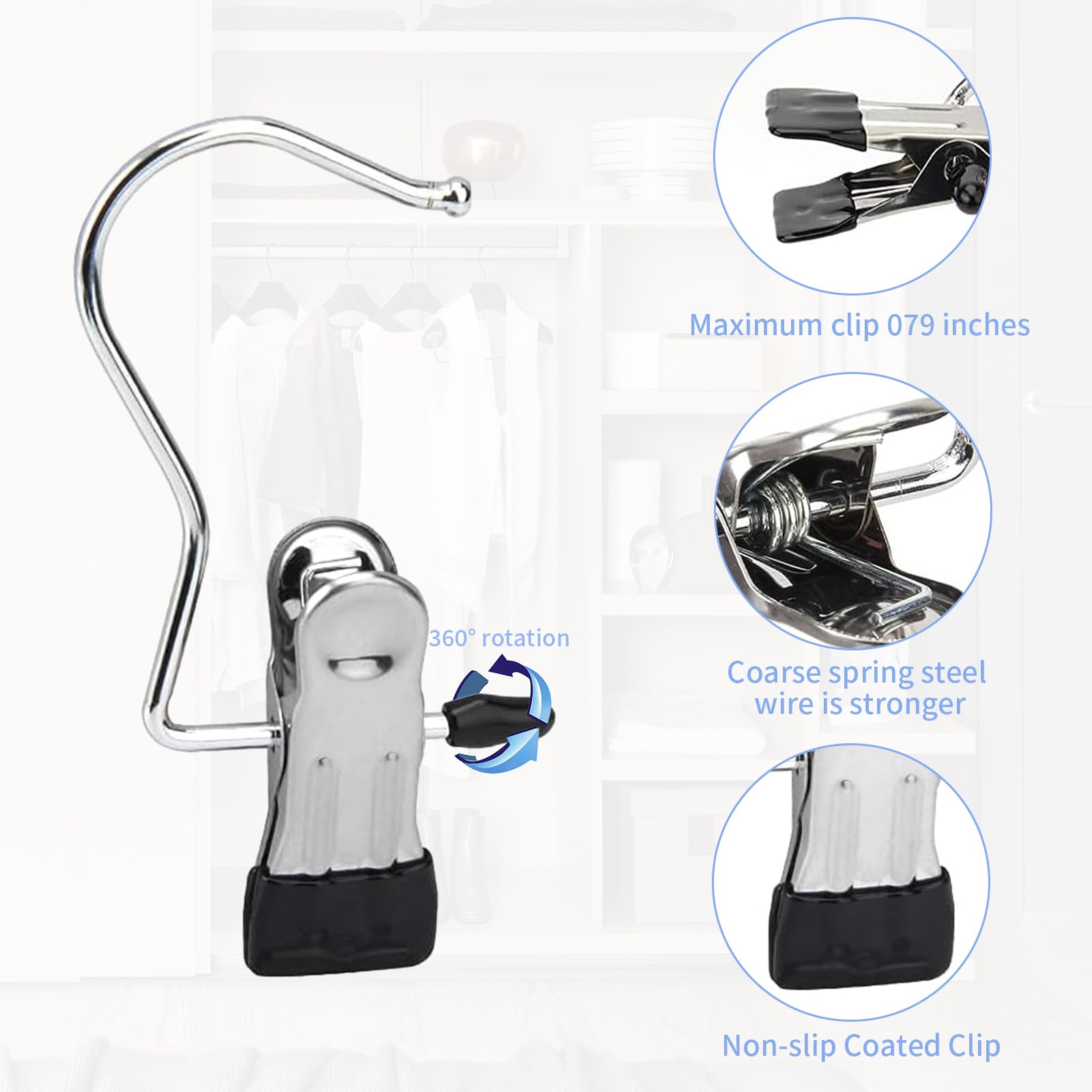 22Pz Mollette Da Bucato In Acciaio Inox,Gancio Antiscivolo,Clip Di Avvio Gancio Lavanderia 360°,Mollette Appendiabiti Per