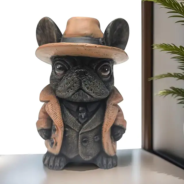 Franse Bulldog Beeldje - Gentleman Bulldog Sculptuur Hars Decoratie 10x8x8cm