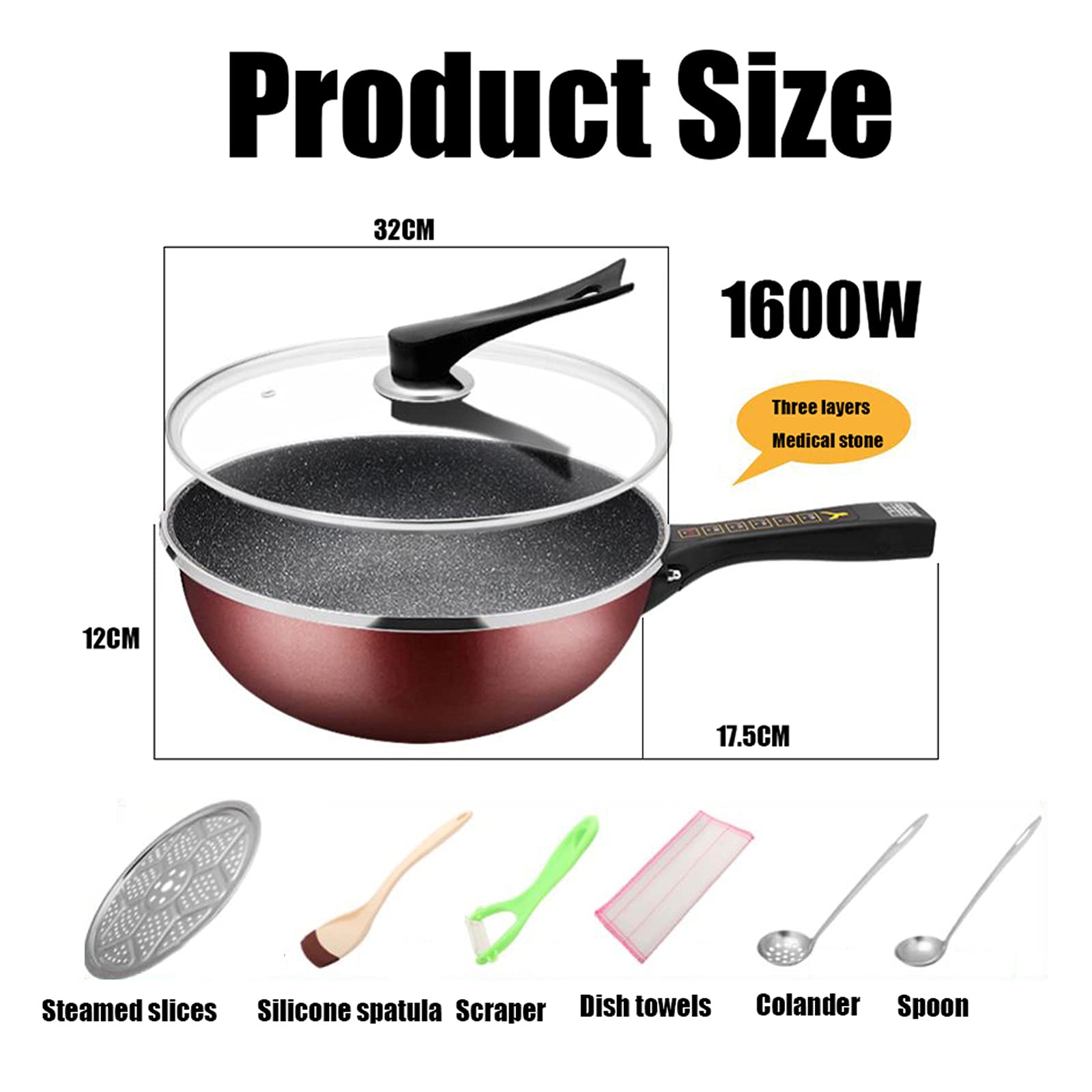 Poêle à Frire électrique Wok, cuisinière électrique Multifonction pour la Maison, marmite à Vapeur, rôtissoire électrique intégrée Wok,