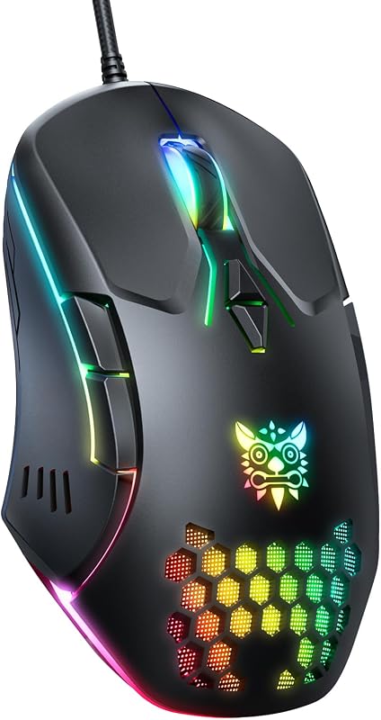 Ratón para juegos de PC con cable: Sensor de alta precisión, retroiluminación RGB, DPI ajustable, 7 botones programables, ratones ergonómicos para oficina y juegos en Windows/Mac/Linux/Chrome-Negro