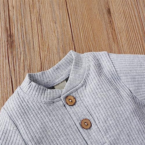 Newborn Baby Bodysuit Boys Girls Ribbed Knit Rompers Long Sleeve Crewneck Tops Solid Elastic Pants Set 2Pcs Outfit4