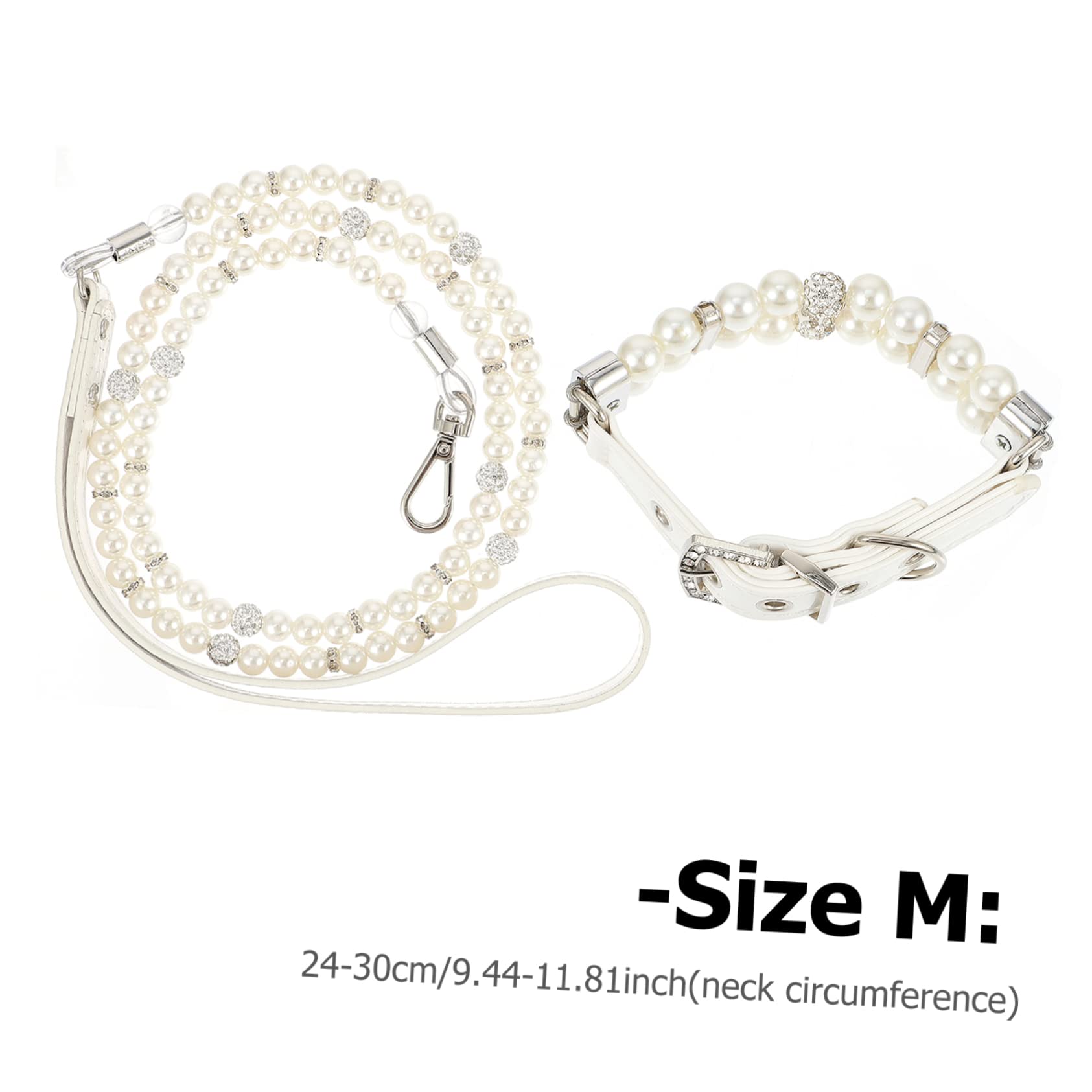 COLLBATH Set 2 Pezzi Collare e Guinzaglio per Cane Perle Regolabile in Pelle Pu per Cuccioli, per Addestramento e Feste di Animali Domestici