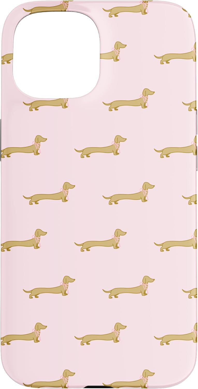 Gold Dachshund Coquette Pink Bow Wiener Dog Doxie Sausage Case for iPhone 14 Pro Max