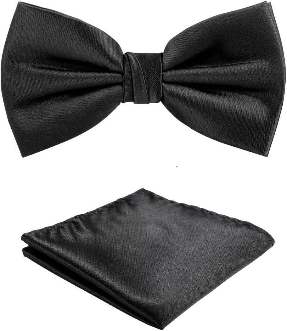 TIE G Solid Color Pre-tied Bow Tie and Pocket Square Sets in Gift Box