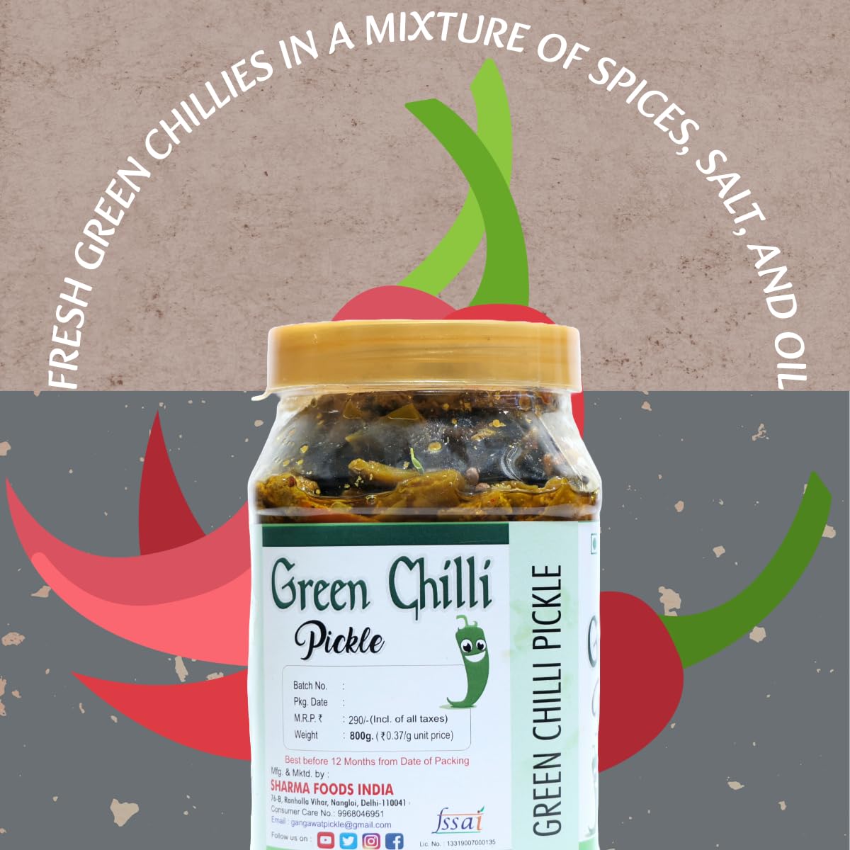 gangawat Green Chilli Pickle/Homemade/Organic / 800Gram(800Gram) 1