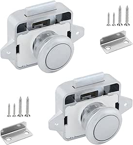 Amfrpar Pack of 2 14-16 mm Push Lock Camper Van Metal Push Button Lock Cabinet Lock Catch Furniture Lock Camping Locking Drawers Push Lock for Caravan RV Yacht Ship (Silver)